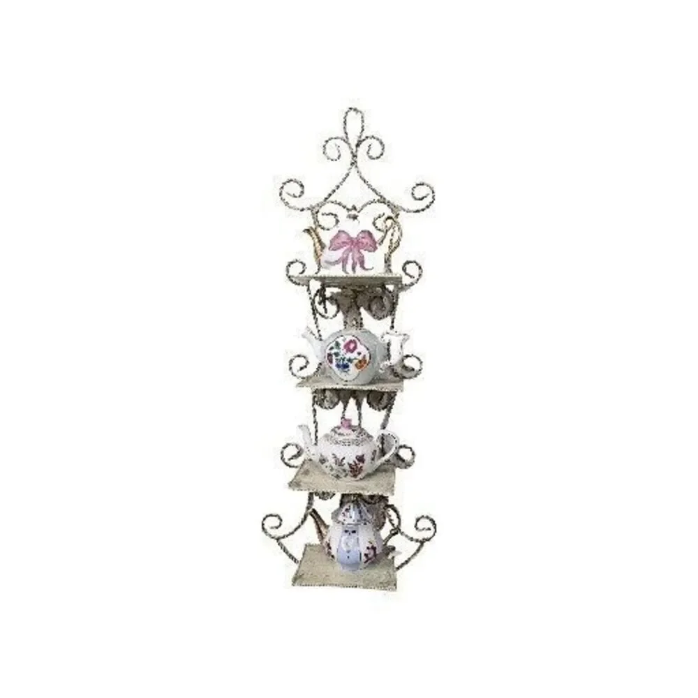 Lot Of 4 Mini Teapots Bow Flowers Coquette Wall Decor Hanger